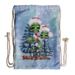 Merry Christmas, Funny Mushroom With Christmas Hat Drawstring Bag (large) by FantasyWorld7