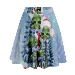 Merry Christmas, Funny Mushroom With Christmas Hat High Waist Skirt