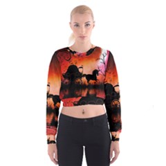 Drive In The Night By Carriage Cropped Sweatshirt by FantasyWorld7