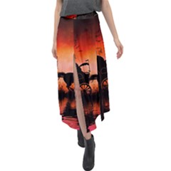 Drive In The Night By Carriage Velour Split Maxi Skirt by FantasyWorld7