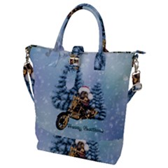 Merry Christmas, Funny Mouse On A Motorcycle With Christmas Hat Buckle Top Tote Bag by FantasyWorld7