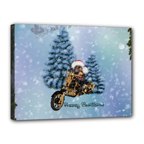 Merry Christmas, Funny Mouse On A Motorcycle With Christmas Hat Canvas 16  X 12  (stretched) by FantasyWorld7