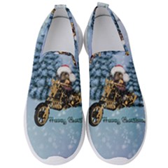 Merry Christmas, Funny Mouse On A Motorcycle With Christmas Hat Men s Slip On Sneakers by FantasyWorld7