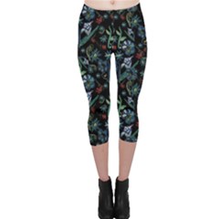 Watercolor Flowers On Black Capri Leggings  by bloomingvinedesign