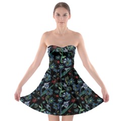 Watercolor Flowers On Black Strapless Bra Top Dress by bloomingvinedesign