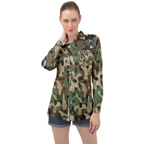 Army Pattern  Long Sleeve Satin Shirt by myuique