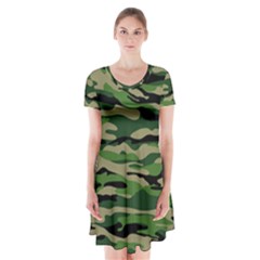 Camouflage Short Sleeve V-neck Flare Dress