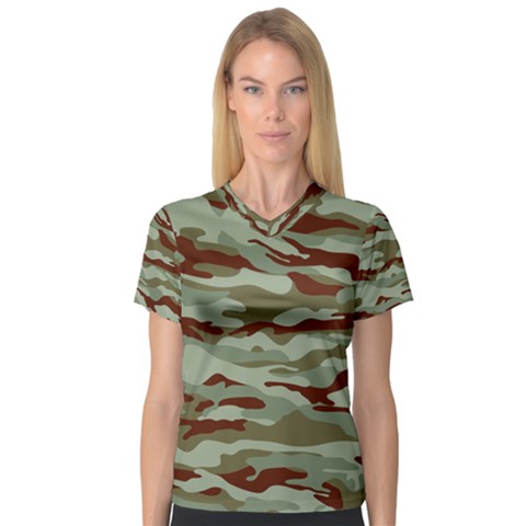 Brown And Green Camo V-neck Sport Mesh Tee by McCallaCoultureArmyShop