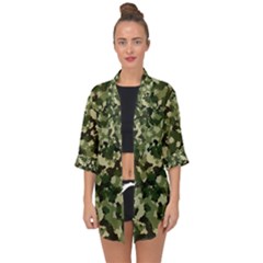 Dark Green Camouflage Army Open Front Chiffon Kimono