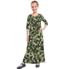 Dark Green Camouflage Army Kids  Quarter Sleeve Maxi Dress by McCallaCoultureArmyShop