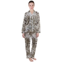 Tan Army Camouflage Satin Long Sleeve Pyjamas Set