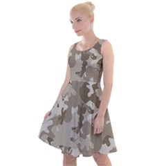 Tan Army Camouflage Knee Length Skater Dress