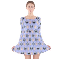 Alien Pattern Long Sleeve Velvet Skater Dress by Sapixe