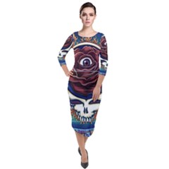 Grateful Dead Ahead Of Their Time Quarter Sleeve Midi Velour Bodycon Dress by Sapixe