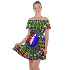 Grateful Dead Off Shoulder Velour Dress by Sapixe