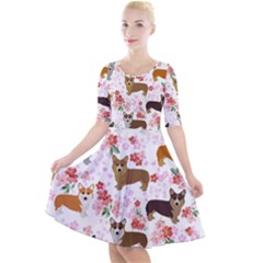 Corgis Corgi Pattern Quarter Sleeve A-line Dress by Sapixe