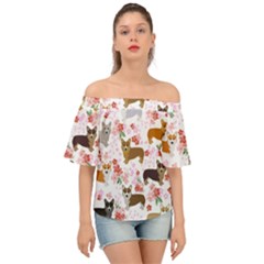 Corgis Corgi Pattern Off Shoulder Short Sleeve Top