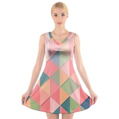 Background Geometric Triangle V-neck Sleeveless Dress by Sapixe