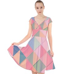 Background Geometric Triangle Cap Sleeve Front Wrap Midi Dress