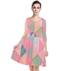 Background Geometric Triangle Quarter Sleeve Waist Band Dress by Sapixe