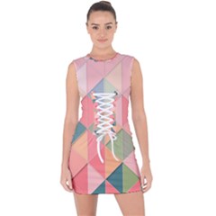 Background Geometric Triangle Lace Up Front Bodycon Dress