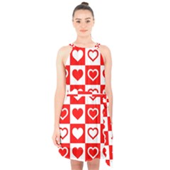 Background Card Checker Chequered Halter Collar Waist Tie Chiffon Dress by Sapixe