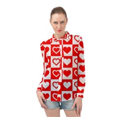 Background Card Checker Chequered Long Sleeve Chiffon Shirt