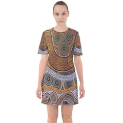 Aboriginal Traditional Pattern Sixties Short Sleeve Mini Dress