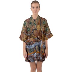 Aboriginal Traditional Pattern Half Sleeve Satin Kimono  by Sapixe