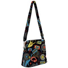 Music Pattern Zipper Messenger Bag by Sapixe