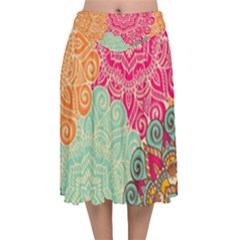 Art Abstract Pattern Velvet Flared Midi Skirt