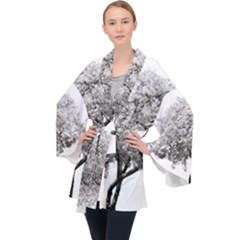 Nature Tree Blossom Bloom Cherry Long Sleeve Velvet Kimono 