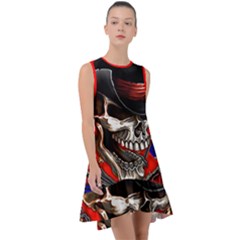 Confederate Flag Usa America United States Csa Civil War Rebel Dixie Military Poster Skull Frill Swing Dress by Sapixe