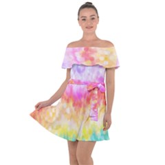 Rainbow Pontilism Background Off Shoulder Velour Dress