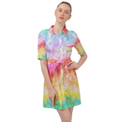 Rainbow Pontilism Background Belted Shirt Dress