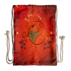 Golden Heart On Vintage Background Drawstring Bag (large)