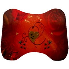 Golden Heart On Vintage Background Head Support Cushion by FantasyWorld7