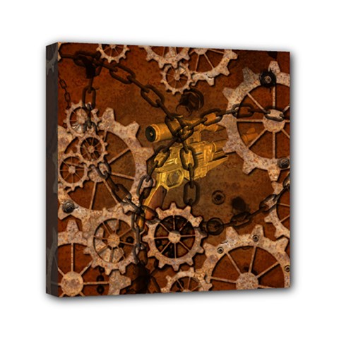 Steampunk Patter With Gears Mini Canvas 6  X 6  (stretched) by FantasyWorld7