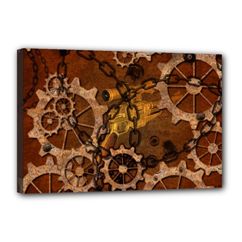 Steampunk Patter With Gears Canvas 18  X 12  (stretched) by FantasyWorld7