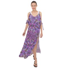 Skyscape In Rainbows And A Flower Star So Bright Maxi Chiffon Cover Up Dress by pepitasart