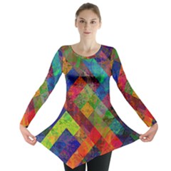 Abstract Colored Grunge Pattern Long Sleeve Tunic  by fashionpod
