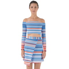 Blue And Coral Stripe 1 Off Shoulder Top With Skirt Set by dressshop
