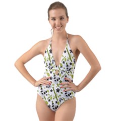 panda love Halter Cut-Out One Piece Swimsuit