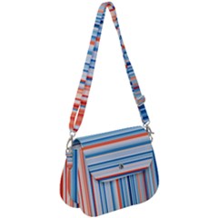 Blue and coral stripe 1 Saddle Handbag