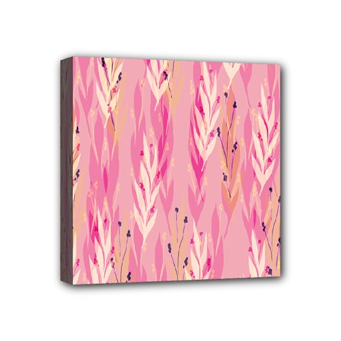 Pink Leaf Pattern Mini Canvas 4  X 4  (stretched) by designsbymallika
