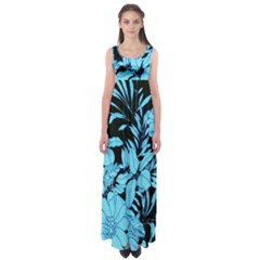 Blue Winter Tropical Floral Watercolor Empire Waist Maxi Dress