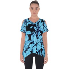 Blue Winter Tropical Floral Watercolor Cut Out Side Drop Tee