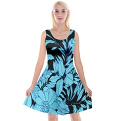 Blue Winter Tropical Floral Watercolor Reversible Velvet Sleeveless Dress