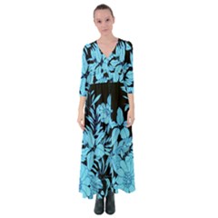 Blue Winter Tropical Floral Watercolor Button Up Maxi Dress by dressshop