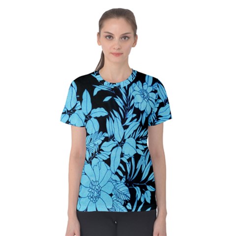 Blue Winter Tropical Floral Watercolor Women s Cotton Tee by dressshop